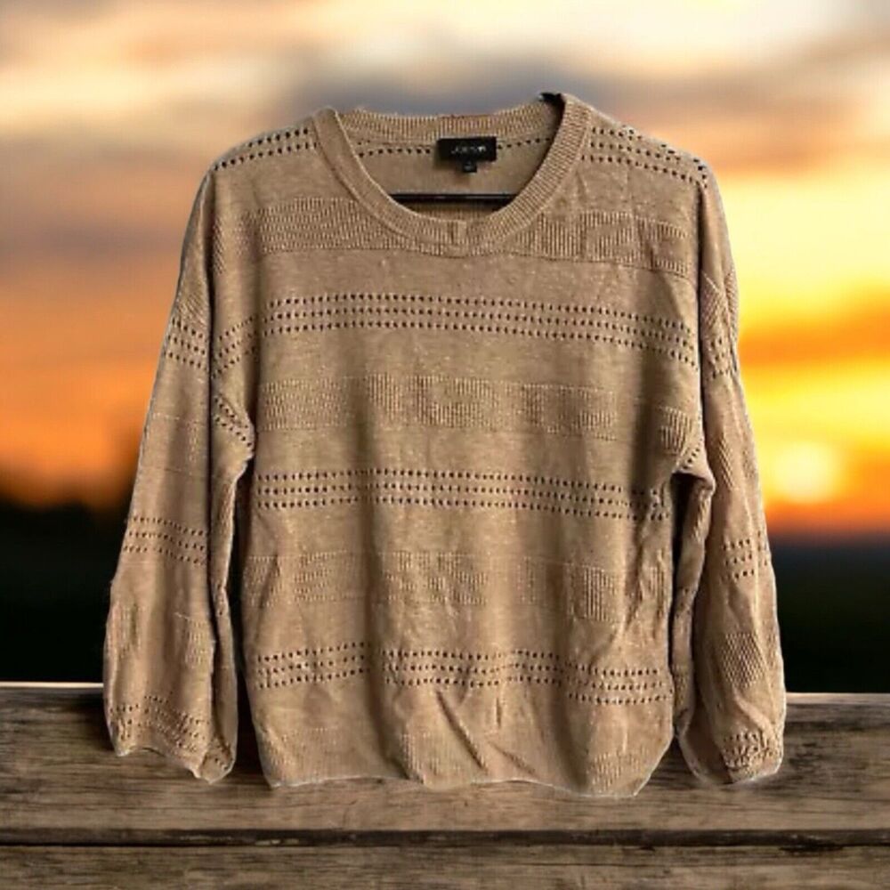 Joe’s Tan Crew Neck Lightweight Knit Sweater Women’s Size S Small 100% Linen